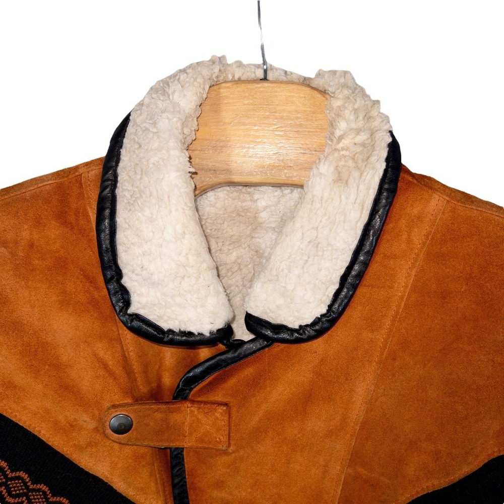 Vtg Western Aztec Navajo Leather Jacket Mens Size 52 Made‎ In Italy Southwestern - Picture 5 of 14